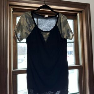 Camouflage Sleeve Black Women's Tee
